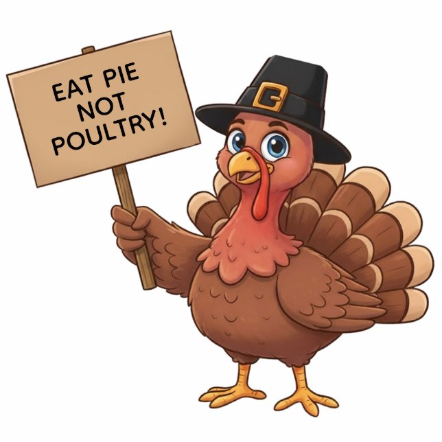 Funny Pie Loving Thanksgiving Turkey Protest Sign Standing Photo Sculpture (Front)