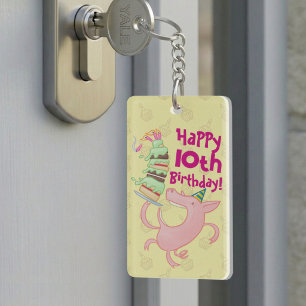 Funny Pig Add The Age Giant Birthday Cake Cartoon Key Ring