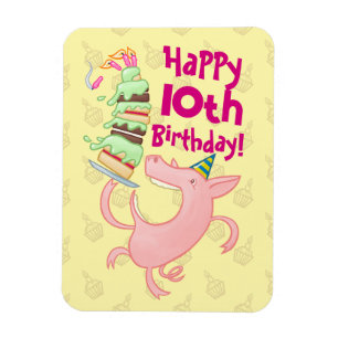 Funny Pig Add The Age Giant Birthday Cake Cartoon Magnet