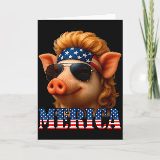 Funny Pig American Flag Farmer Independence Day 4t Card
