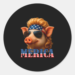 Funny pig american flag farmer independence day classic round sticker