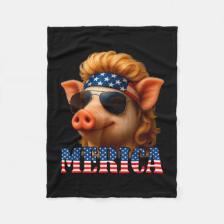 Funny pig american flag farmer independence day fleece blanket