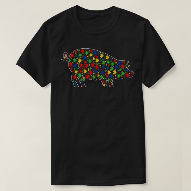 Funny Pig Animals Puzzle Pieces Autism Awareness P T-Shirt (Design Front)