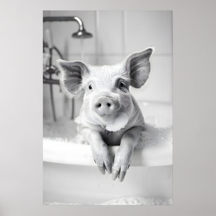Funny Pig Bathroom Art Prints Pig in Bath, Toilet