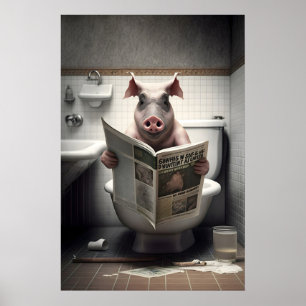 Funny Pig Bathroom Print Animals on Toilet Wall