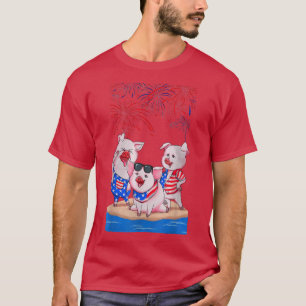 Funny Pig Beach Island Happy Independence Day Amer T-Shirt