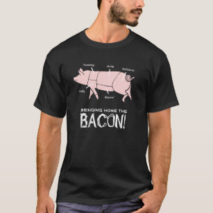 Funny Pig Bringing Home the Bacon Dark Design T-Shirt