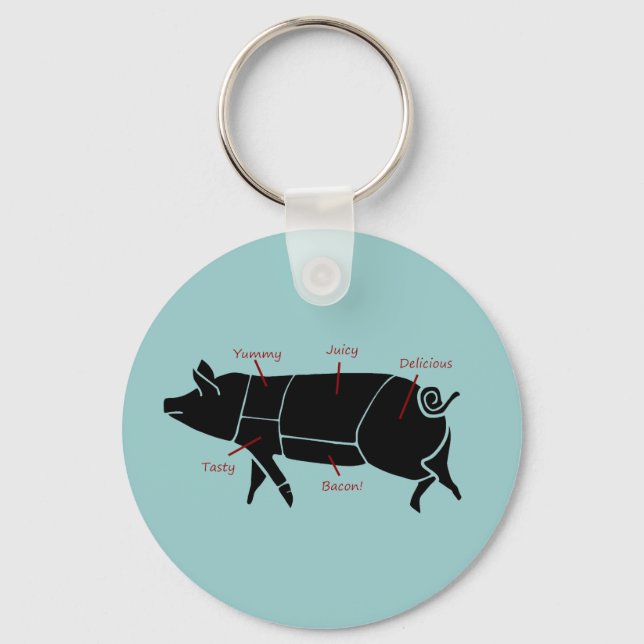 Funny Pig Butcher Chart Diagram Key Ring (Front)