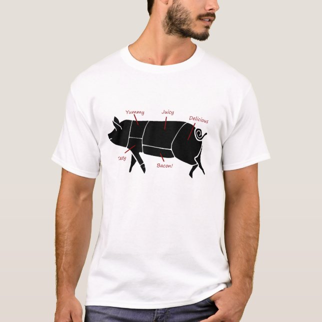 Funny Pig Butcher Chart Diagram T-Shirt (Front)