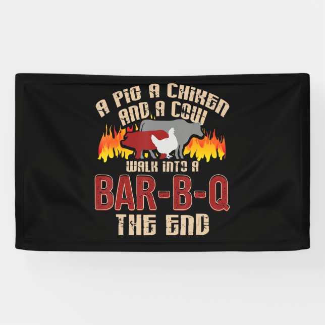 Funny Pig Chicken Cow Bar B Q Bbq Chef Cookie Cook Banner (Horizontal)