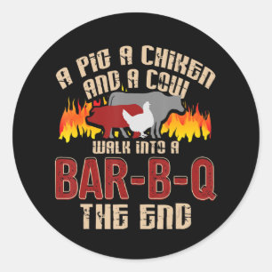 Funny Pig Chicken Cow Bar B Q Bbq Chef Cookie Cook Classic Round Sticker