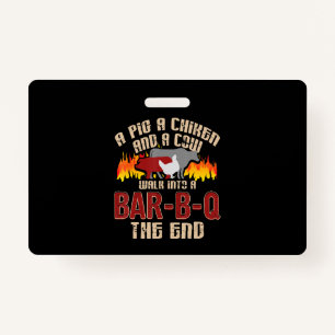 Funny Pig Chicken Cow Bar B Q Bbq Chef Cookie Cook ID Badge