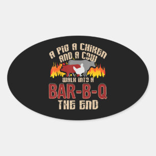 Funny Pig Chicken Cow Bar B Q Bbq Chef Cookie Cook Oval Sticker