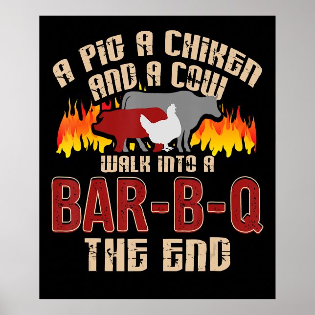 Funny Pig Chicken Cow Bar B Q Bbq Chef Cookie Cook Poster (Front)
