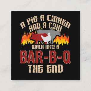 Funny Pig Chicken Cow Bar B Q Bbq Chef Cookie Cook Square Business Card