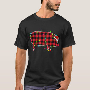 Funny Pig Christmas Tree Red Plaid Xmas Animals Lo T-Shirt