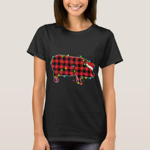 Funny Pig Christmas Tree Red Plaid Xmas Animals Lo T-Shirt