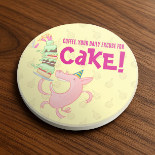 Funny Pig Coffee Daily Excuse For Cake Cartoon Coaster