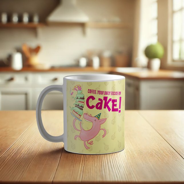 Funny Pig Coffee Daily Excuse For Cake Cartoon Mug (Creator Uploaded)