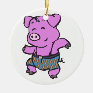 Funny Pig dancing cartoon   choose background colo Ceramic Tree Decoration