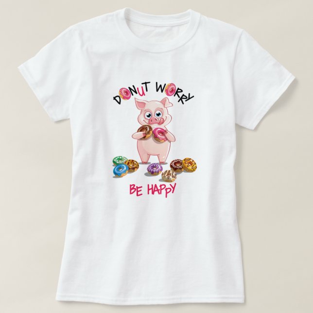 Funny Pig Doughnut Pun T-Shirt (Design Front)