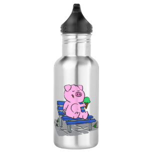 Funny pig eating ice cream   choose back color 532 ml water bottle