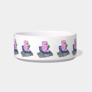 Funny pig eating ice cream   choose back color bowl