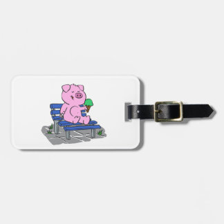 Funny pig eating ice cream | choose back colour luggage tag