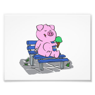 Funny pig eating ice cream   choose back colour photo print
