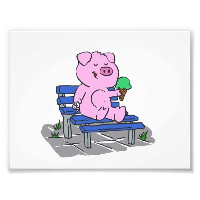 Funny pig eating ice cream | choose back colour photo print (Front)