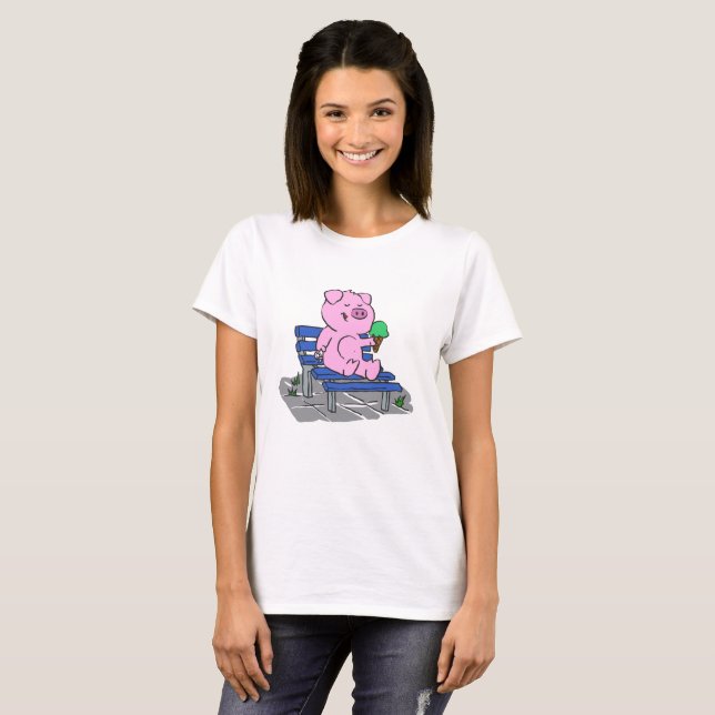 Funny pig eating ice cream | choose back colour T-Shirt (Front Full)