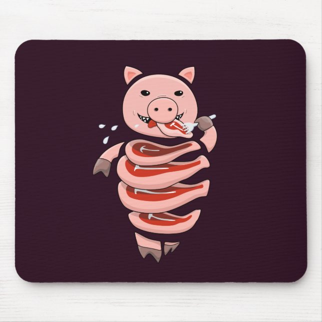 Funny Pig Eating Steaks From Itself Mouse Mat (Front)