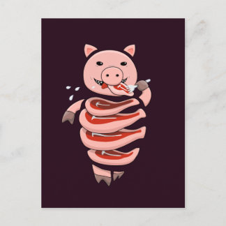 Funny Pig Eating Steaks From Itself Postcard
