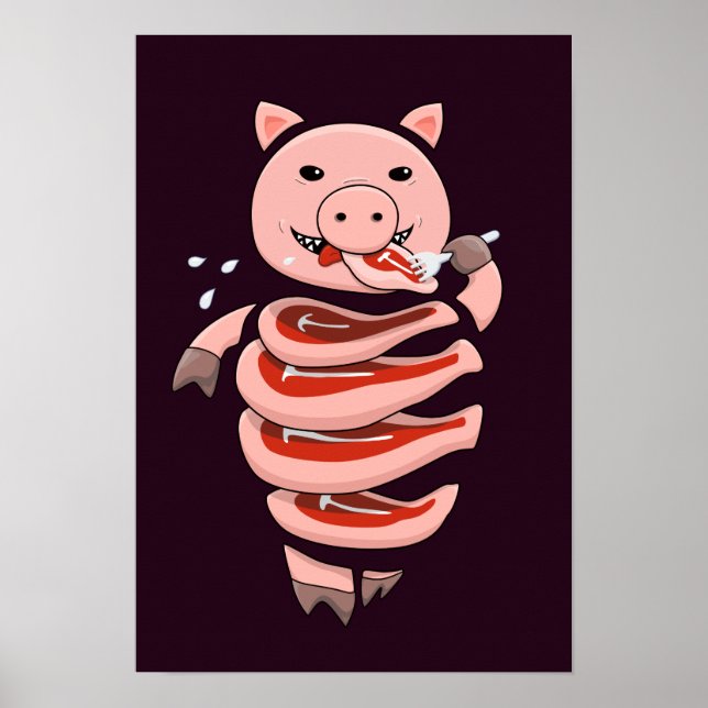 Funny Pig Eating Steaks From Itself Poster (Front)