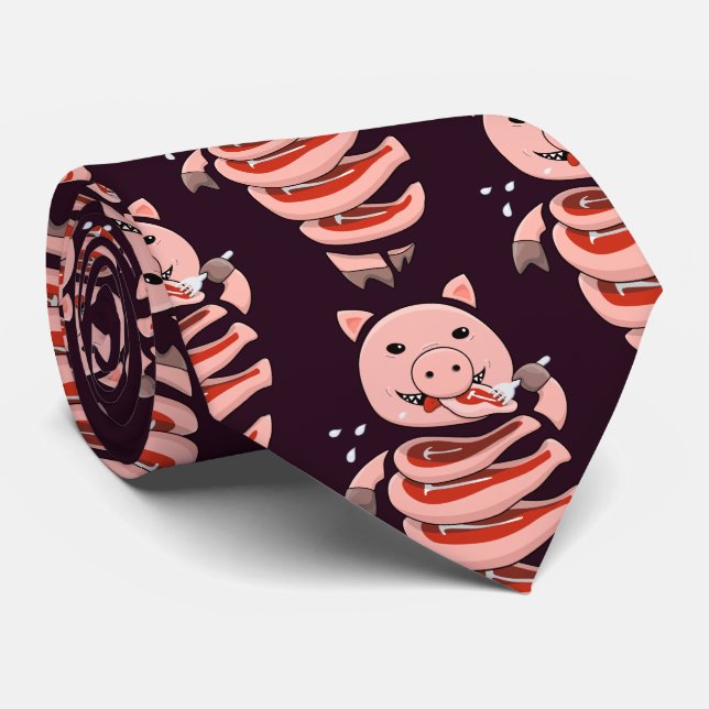 Funny Pig Eating Steaks From Itself Tie (Rolled)