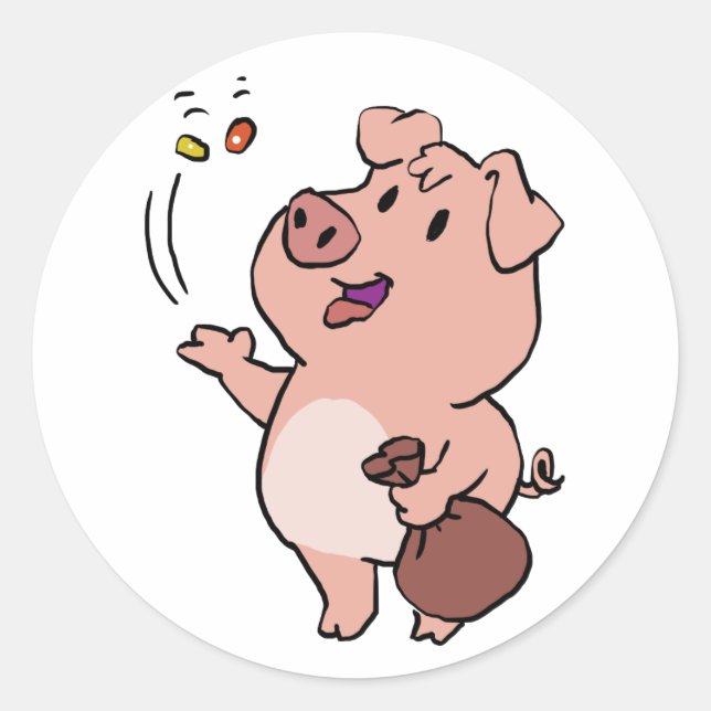 Funny pig eating sweets | choose background colour classic round sticker (Front)