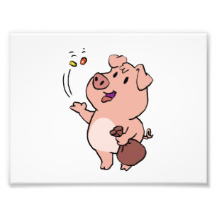 Funny pig eating sweets   choose background colour photo print