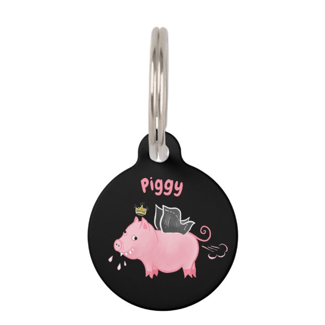 Funny Pig Fairy Cartoon - Cute Flying Pig Magic Pet Tag (Front)