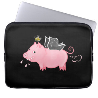 Funny pig fairy farmer cartoon animal humour laptop sleeve