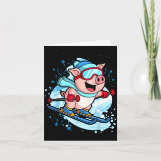 Funny pig go skiing design winter holidays  card