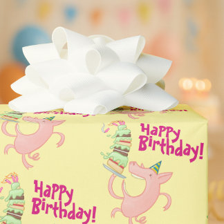 Funny Pig Happy Birthday! Giant Layer Cake Cartoon Wrapping Paper