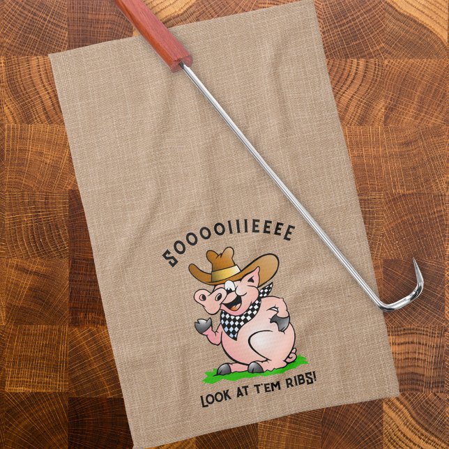 Funny Pig Hog Calling Cartoon Character Tea Towel (Creator Uploaded)