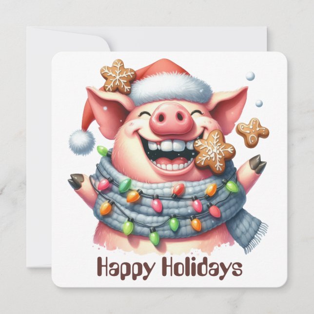 Funny Pig Holiday Greeting Card (Front)