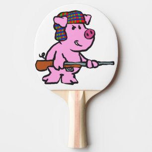 Funny pig hunter cartoon   choose background colou ping pong paddle
