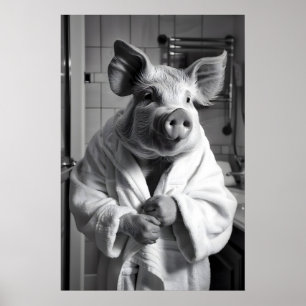 Funny Pig in Bathrobe Print Quirky Bathroom Humour
