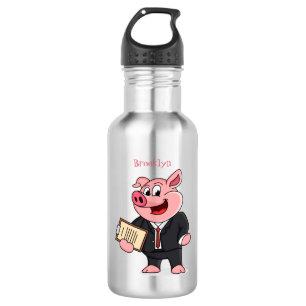 Funny pig in business suit cartoon 532 ml water bottle