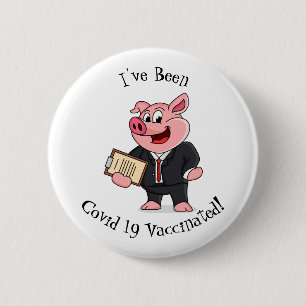 Funny pig in business suit cartoon 6 cm round badge