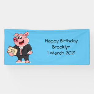Funny pig in business suit cartoon banner