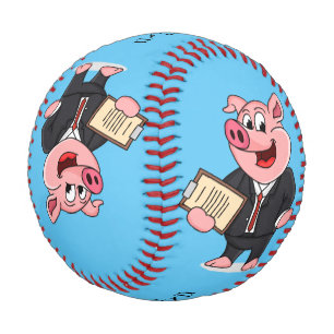 Funny pig in business suit cartoon baseball