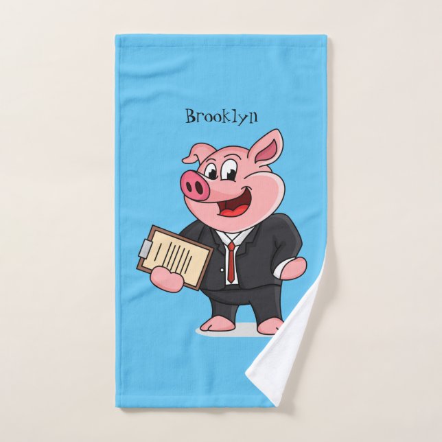 Funny pig in business suit cartoon bath towel set (Hand Towel)